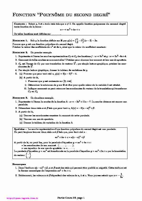 [PDF] Fonction “Polynôme du second degré” - Free