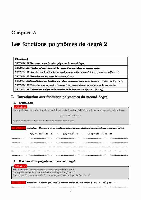 Chapitre 5 - Les fonctions polynômes de degré 2