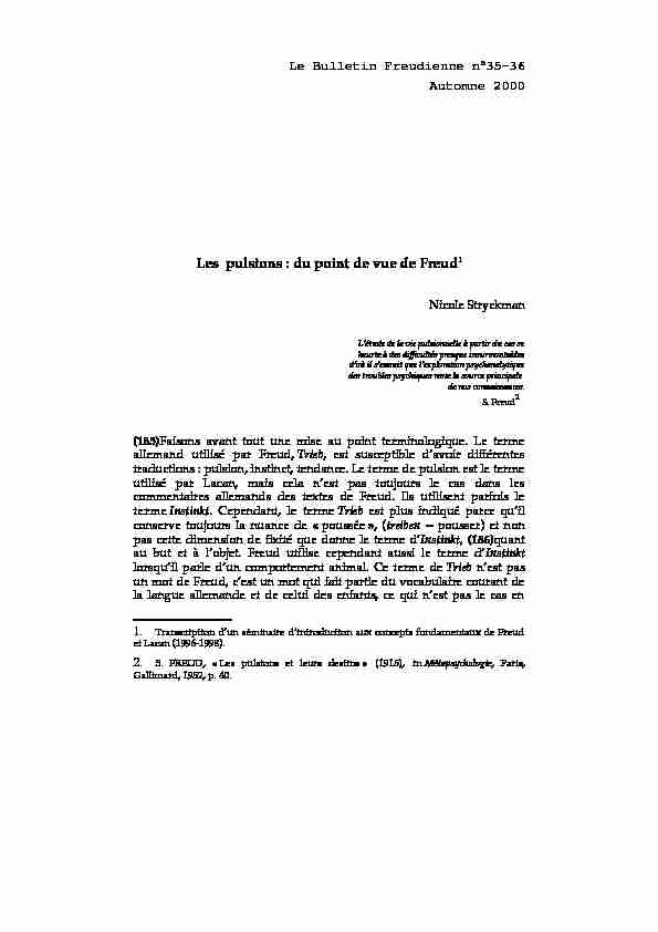 [PDF] Les pulsions - Association freudienne de Belgique