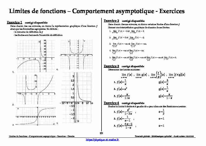 [PDF] Limites de fonctions – Comportement asymptotique - Exercices