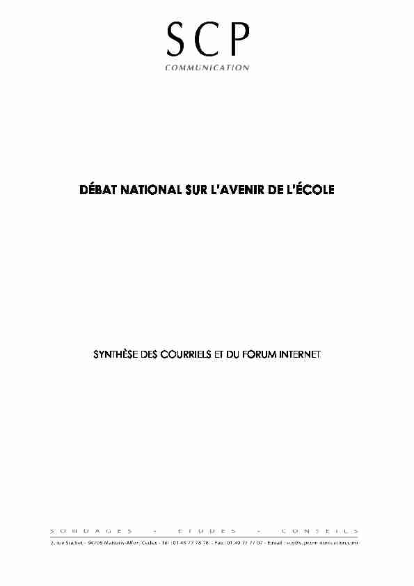 DÉBAT NATIONAL SUR LAVENIR DE LÉCOLE