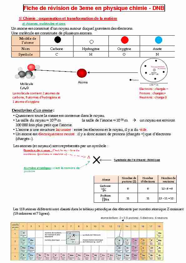 [PDF] Fiche de révision de 3eme en physique chimie - DNB