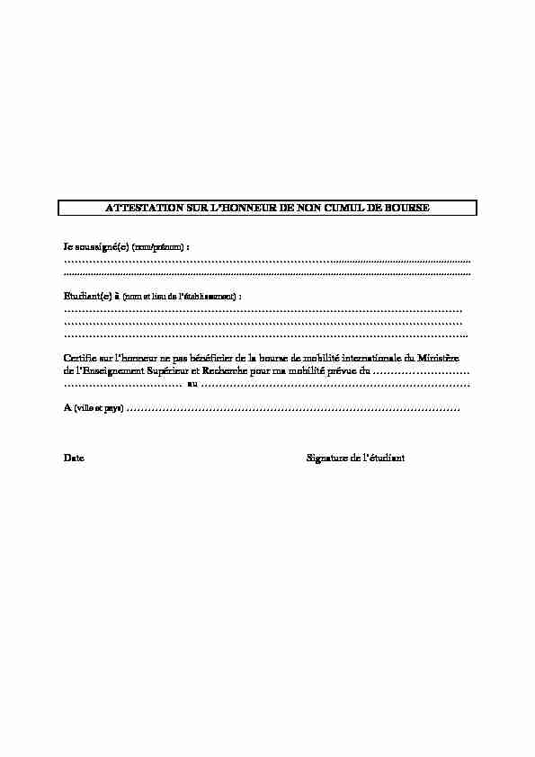 [PDF] attestation sur lhonneur de non cumul de bourse - Sciences Po Lille