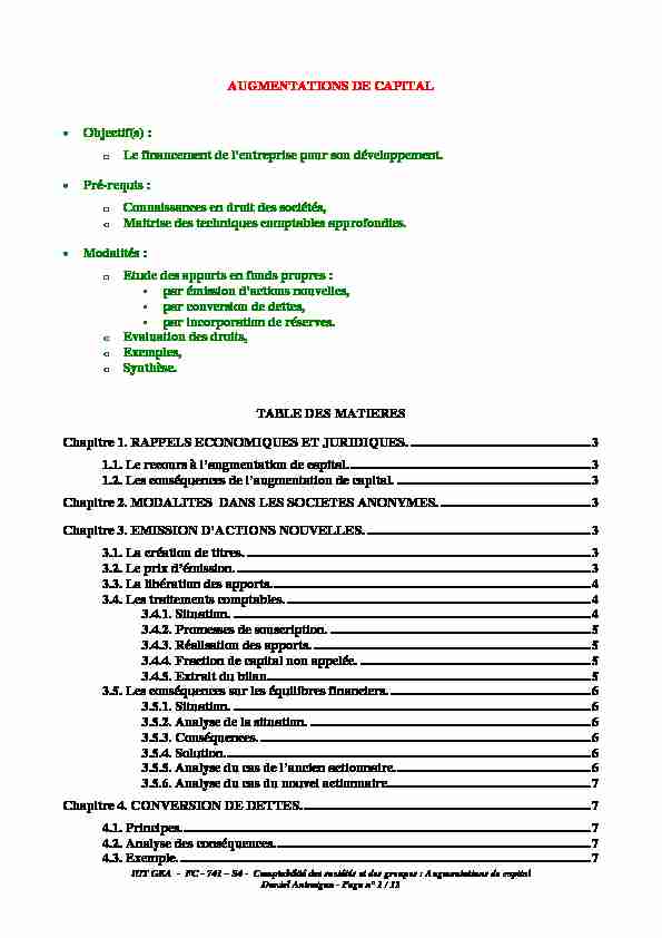 [PDF] AUGMENTATIONS DE CAPITAL Objectif(s) : Le  - IUTenligne