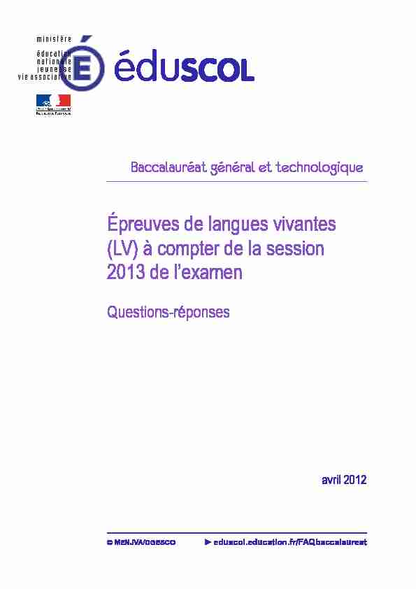 Épreuves de langues vivantes (LV) à compter de la session 2013 de
