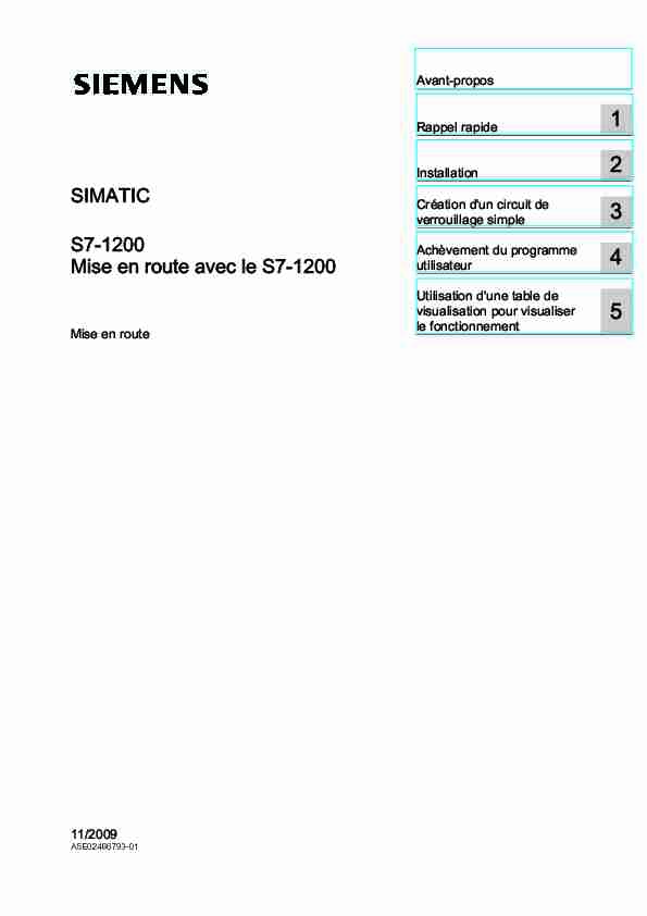 SIMATIC S7-1200 Mise en route avec le S7-1200
