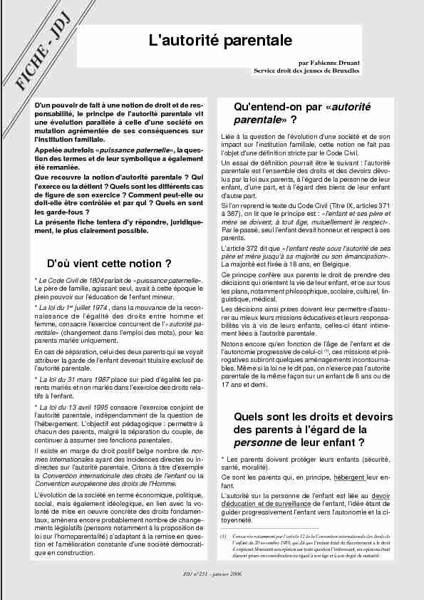 [PDF] FICHE - JDJ Lautorité parentale - Jeunesse & Droit ASBL