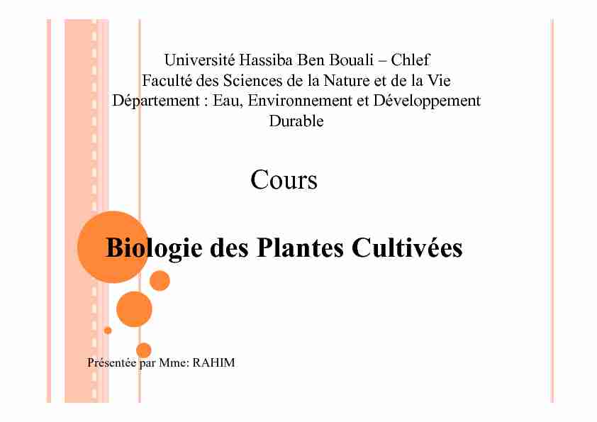 Cours Biologie des Plantes Cultivées