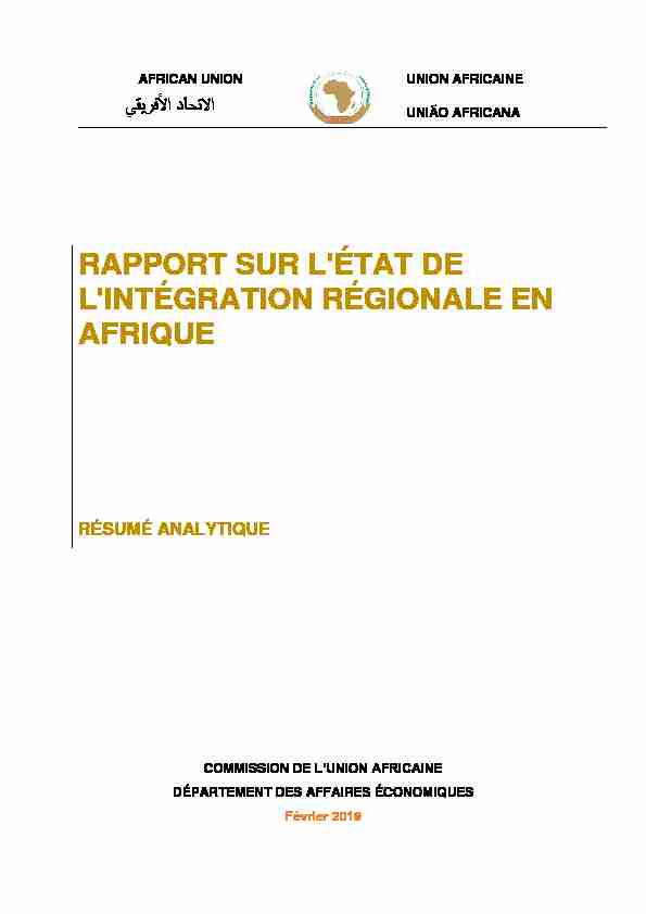 [PDF] RAPPORT SUR LÉTAT DE LINTÉGRATION RÉGIONALE EN