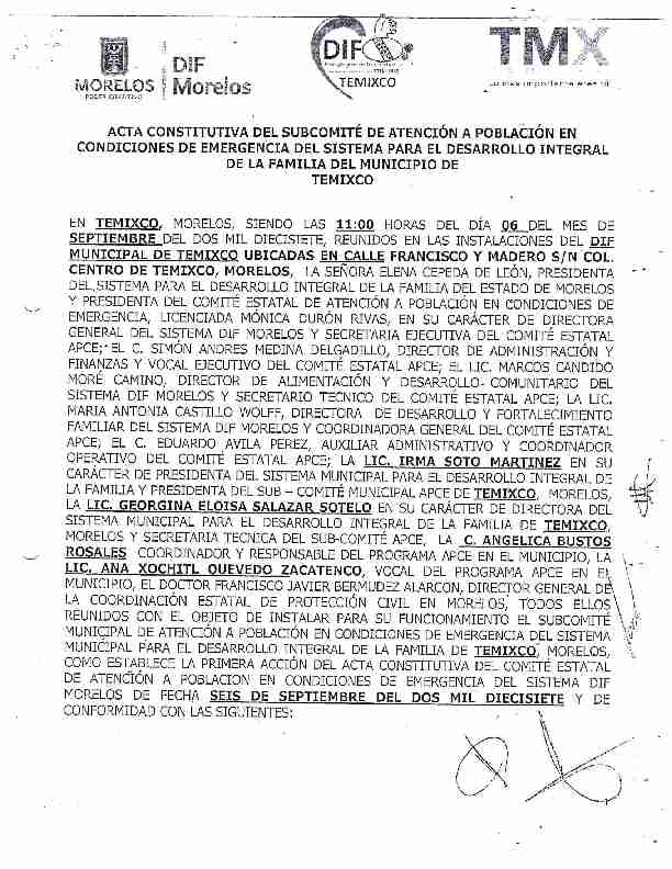 Acta Constitutiva del Subcomite de Atencion a Poblacion en