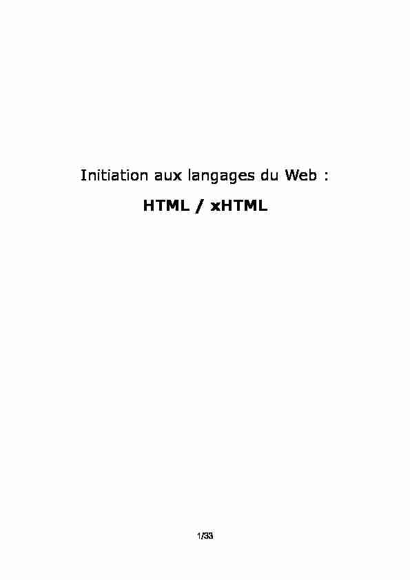 [PDF] Initiation aux langages du Web : HTML / xHTML