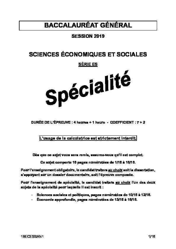 [PDF] Sujet du bac ES Sciences Economiques Spécialité 2019 - Am du