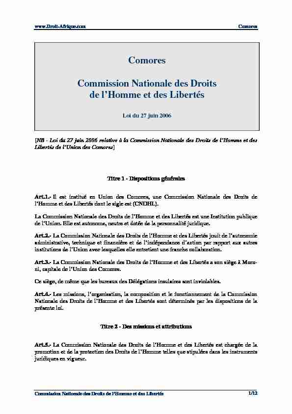 Comores Commission Nationale des Droits de lHomme et des