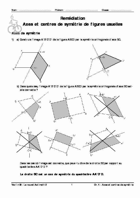 [PDF] Remédiation Axes et centres de symétrie de figures usuelles
