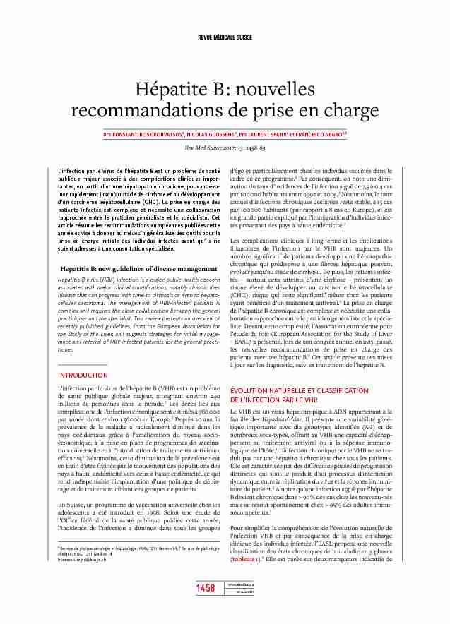 [PDF] Hépatite B : nouvelles recommandations  - Revue Médicale Suisse