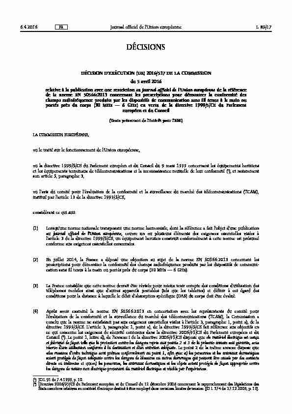 DÉCISION DEXÉCUTION (UE) 2016/ 537 DE LA COMMISSION - du