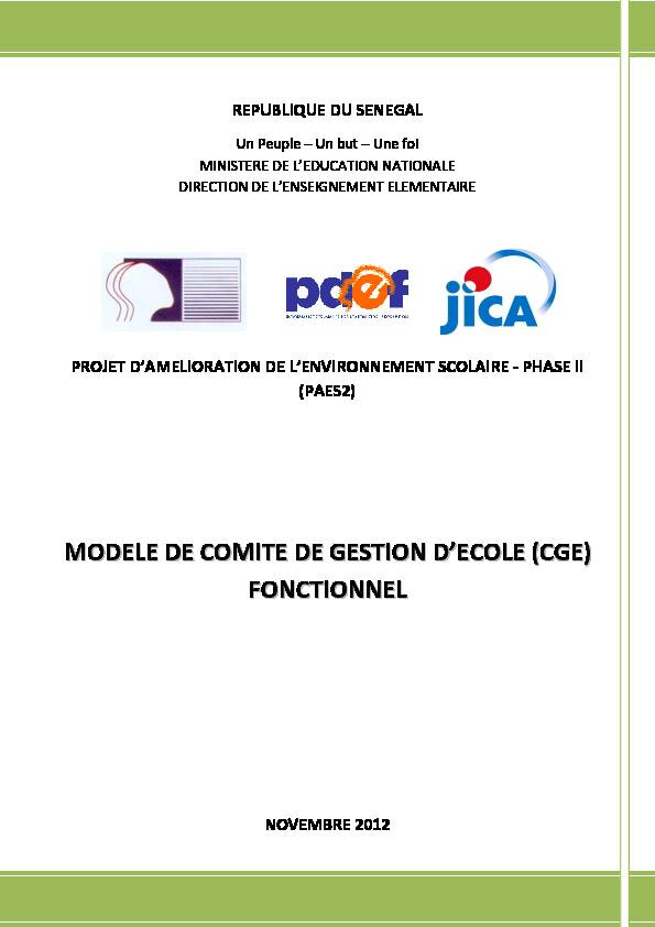 MODELE DE COMITE DE GESTION DECOLE (CGE) FONCTIONNEL