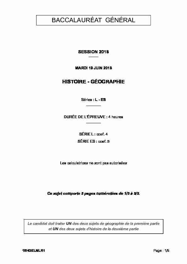 [PDF] Sujet du bac ES-L Histoire-Géographie 2018 - Métropole