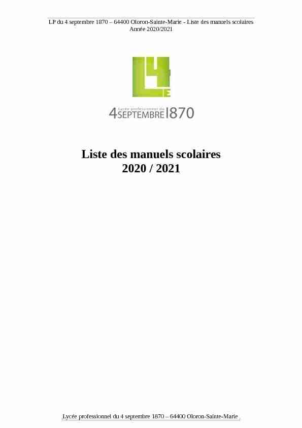 [PDF] Liste des manuels scolaires 2020 / 2021 - Lycée du 4 Septembre 1870