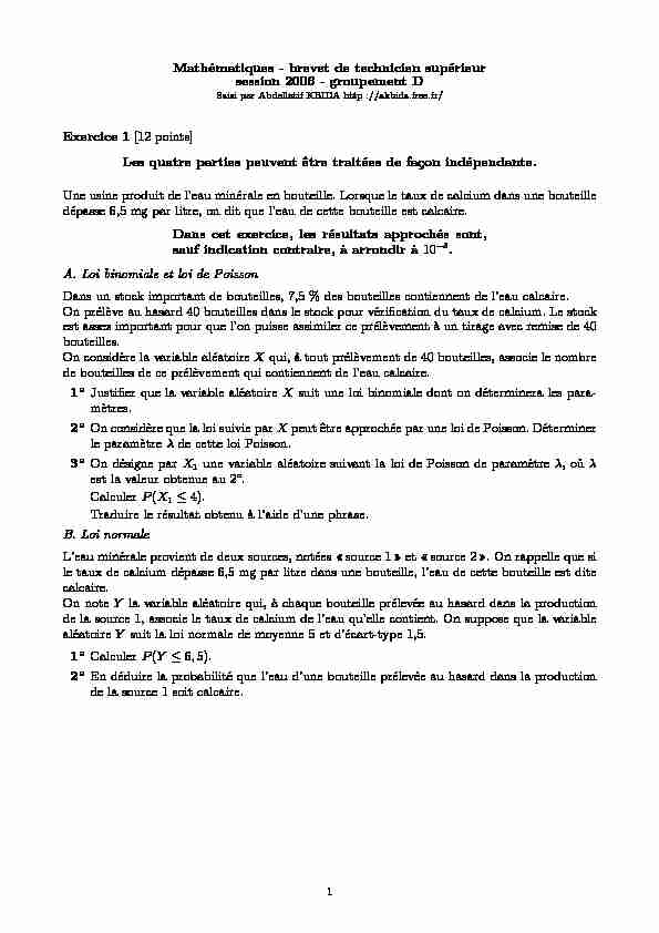 [PDF] Mathématiques - brevet de technicien supérieur session 2006  - Free