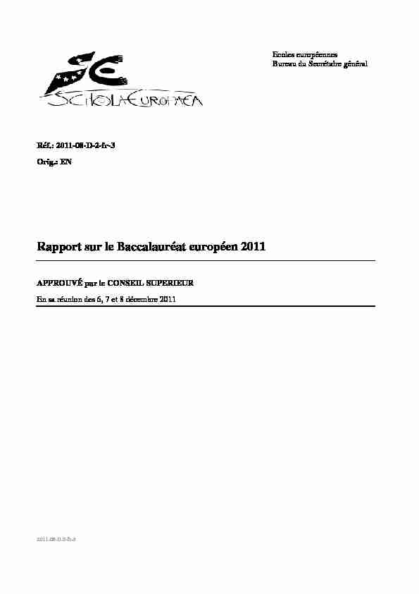 Rapport sur le Baccalauréat européen 2011