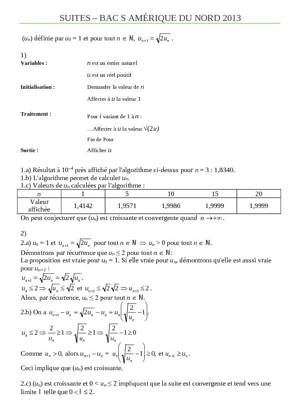 [PDF] suites – bac s amérique du nord 2013 - Maths-cours