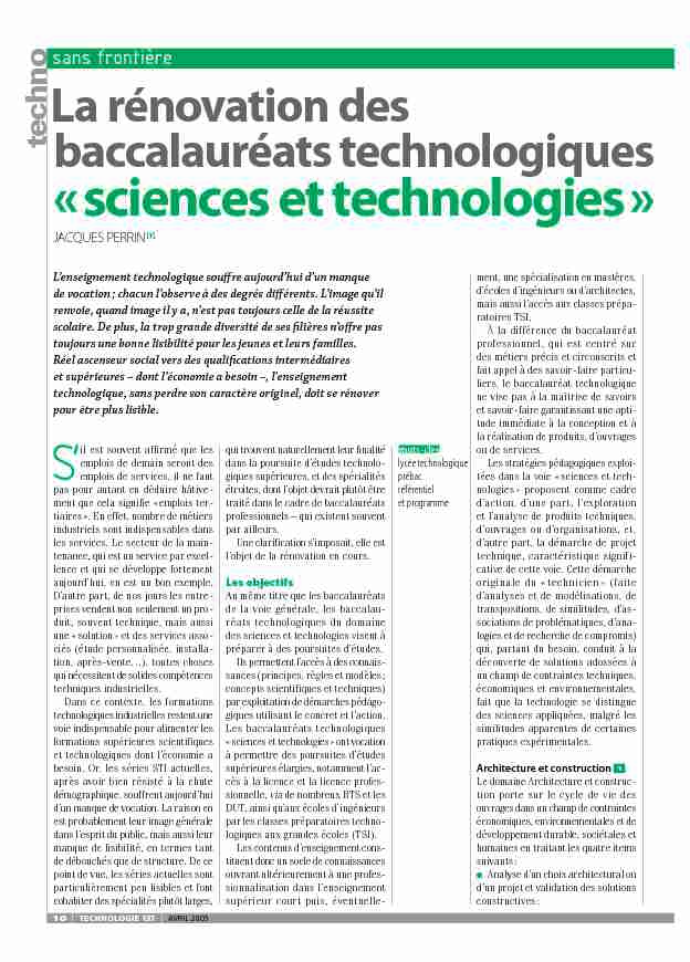 [PDF] « sciences et technologies » - Eduscol