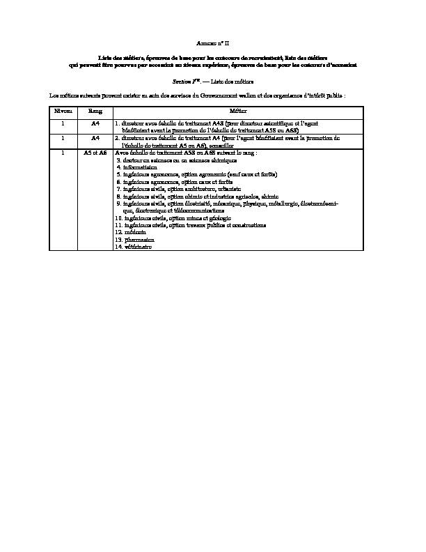 [PDF] Annexe n° II Liste des métiers épreuves de base pour les concours