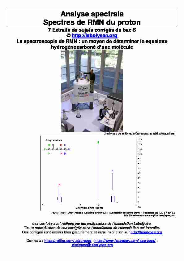 [PDF] Analyse spectrale Spectres de RMN du proton - Labolycée