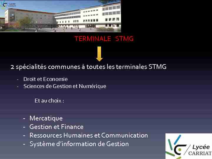 TERMINALE STMG 2 spécialités communes à toutes les terminales