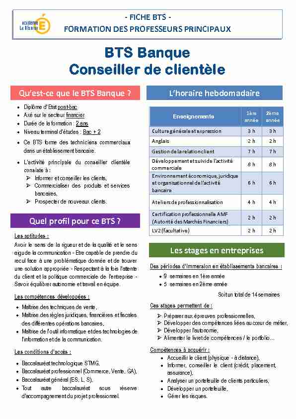 [PDF] BTS Banque Conseiller de clientèle