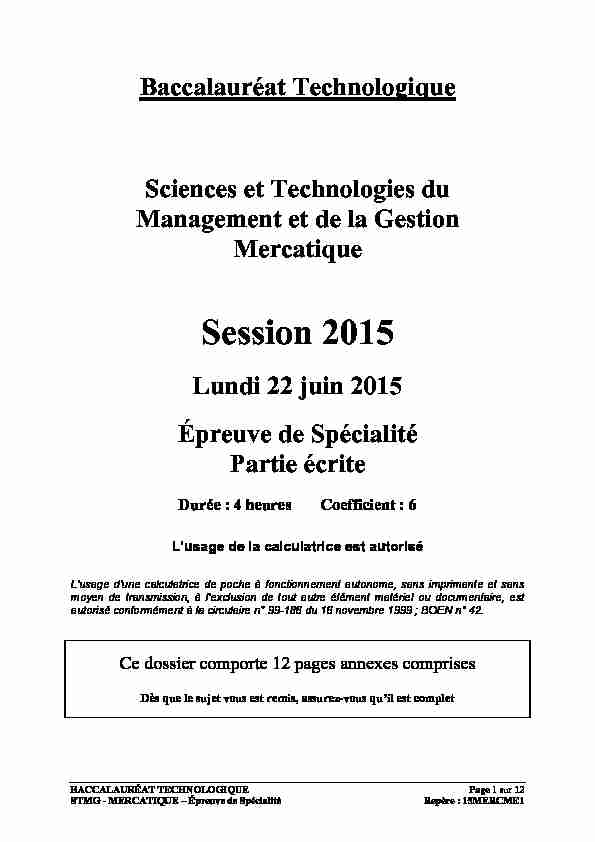 [PDF] Sujet du bac STMG Mercatique (Marketing) 2015  - Sujet de bac