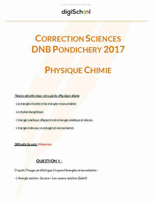 CORRECTION SCIENCES DNBPONDICHERY 2017 PHYSIQUE