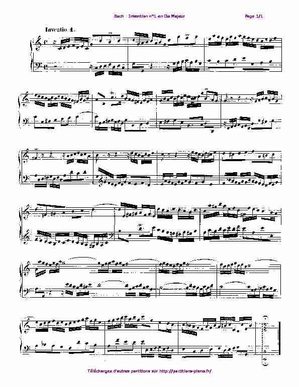 Bach : invention n°1 en Do majeur parittion pour piano