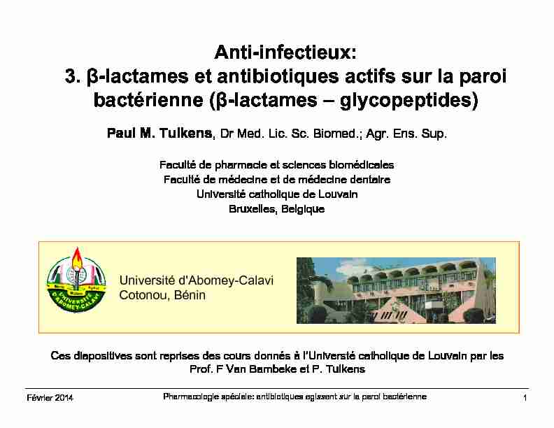 Anti-infectieux: 3. β-lactames et antibiotiques actifs sur la paroi