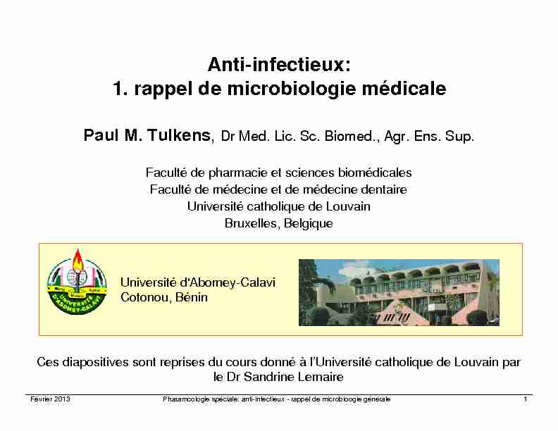 Anti-infectieux: 1. rappel de microbiologie médicale