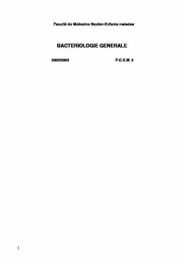 [PDF] BACTERIOLOGIE GENERALE