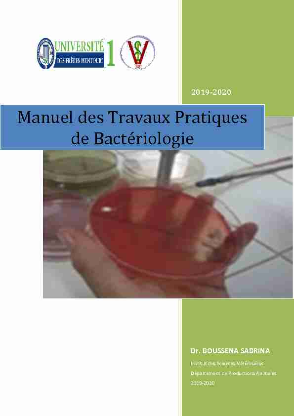 [PDF] Manuel des Travaux Pratiques de Bactériologie