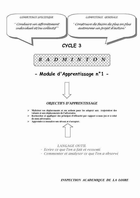 [PDF] CYCLE 3 B   A   D   M   I   N   T   O   N - M odule dApprentissage n°1 -