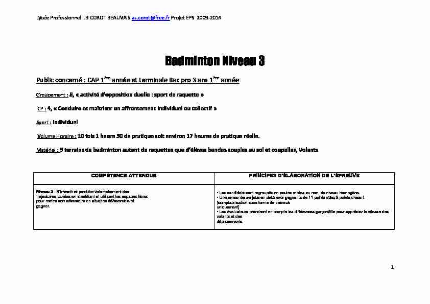 [PDF] Badminton Niveau 3