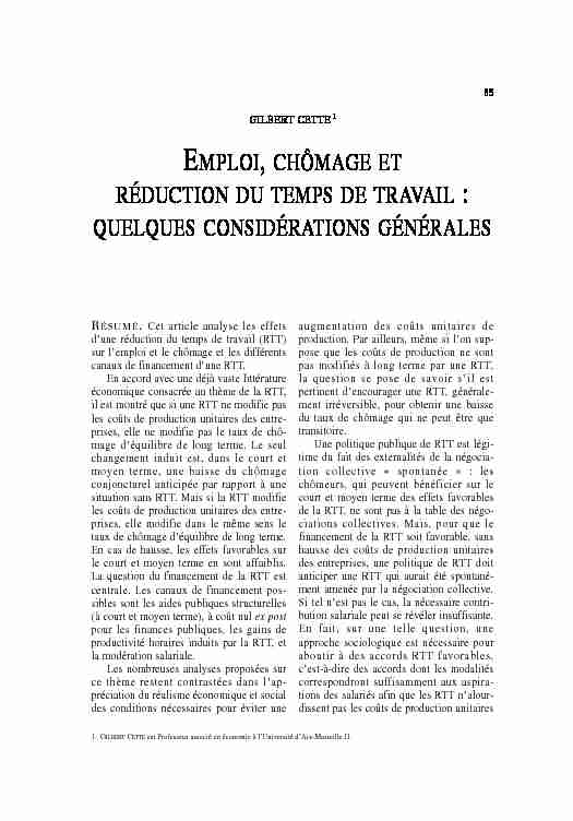 [PDF] EMPLOI CHÔMAGE ET RÉDUCTION DU TEMPS DE TRAVAIL