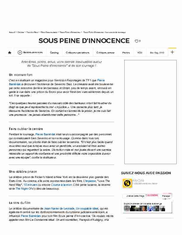 Anecdotes du film Sous Peine dinnocence - AlloCiné
