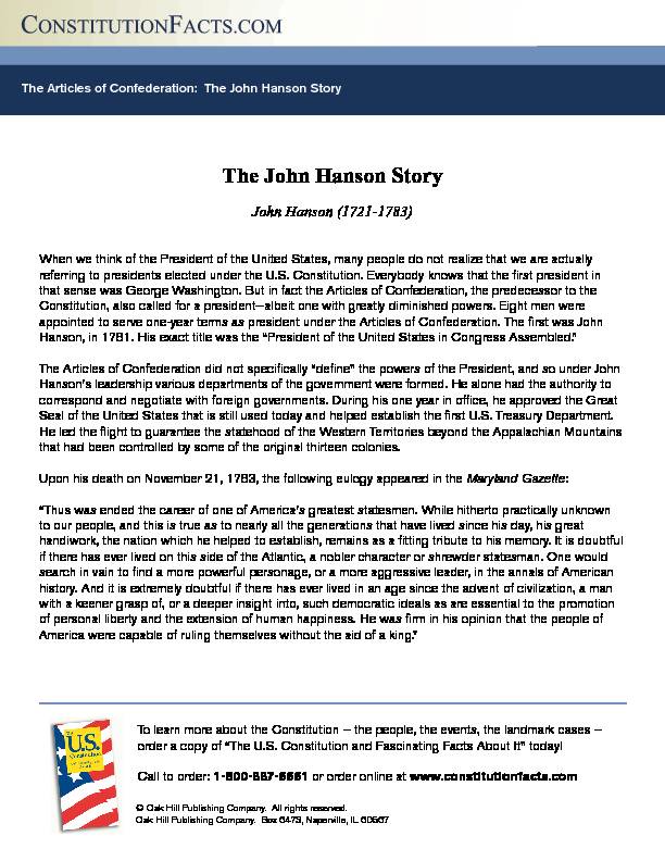 [PDF] The John Hanson Story - Constitution Facts