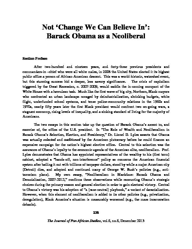 Not ‘Change We Can Believe In’: Barack Obama as a Neoliberal