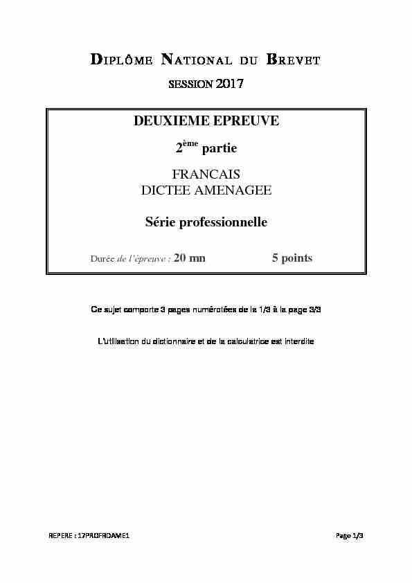 [PDF] DEUXIEME EPREUVE 2 partie FRANCAIS DICTEE AMENAGEE