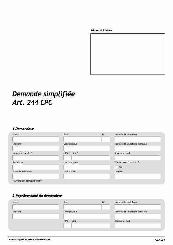 Demande simplifiée Art. 244 CPC - Lausanne (CH)