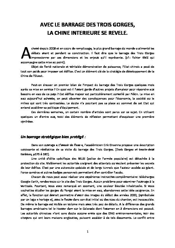 [PDF] AVEC LE BARRAGE DES TROIS GORGES LA CHINE