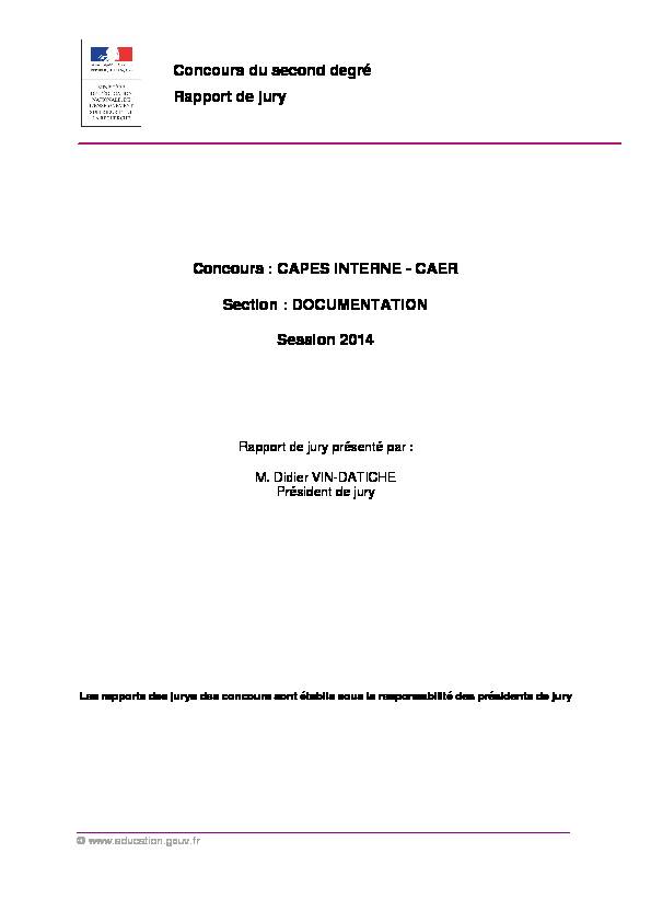 [PDF] CAPES INTERNE - CAER Section : DOCUMENTATION Session 2014