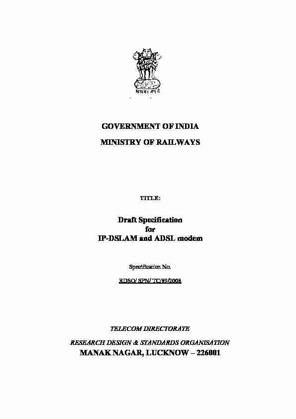 GOVERNMENT OF INDIA MINISTRY OF RAILWAYS Draft