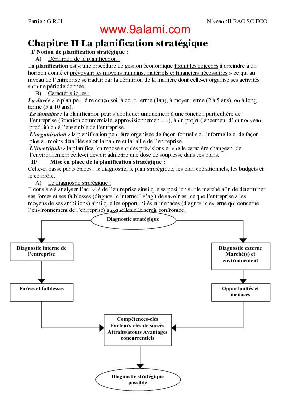 Chapitre II La planification stratégique - 9alamiinfo